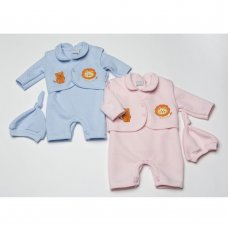 V1264: Baby Animal Embroidery Mock 2 Piece Quilted Romper & Hat Set (NB-6 Months)